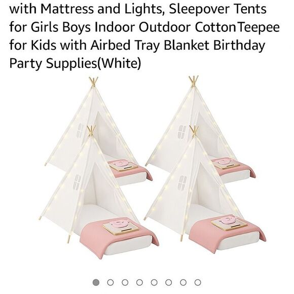 Windyun 4-Pack Kids Teepee Tent Set with Mattresses, Lights & Blankets - Picture 1 of 6